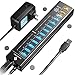 SmartDelux Powered USB Hub - 13-Port USB 3.0 Hub with 10 USB 3.0 Ports, 3 Smart Charging Ports, Power Adapter, Long Cord, LEDs - Black Aluminum