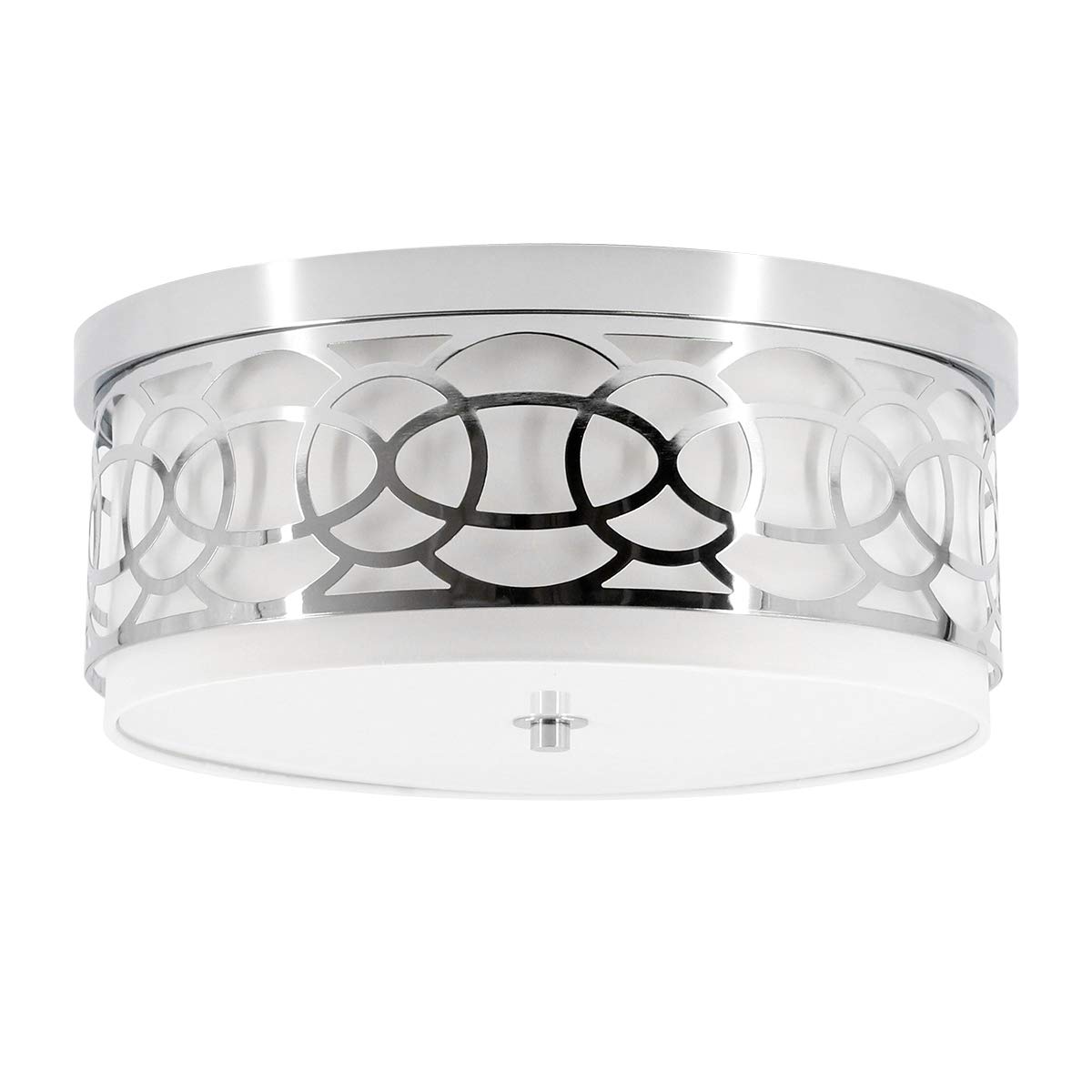 3 Light Flush Mount Ceiling Light, 15 Inch Flush Mount Drum Light, Double Shade Ceiling Light with Brushed Chrome Finish, Close to Ceiling Light for Bedroom Hallway Kitchen Foyer (Bulb Include)