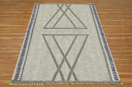 Tapis carré bohème vert et noir pour sublimer votre terrasse ou couloir - 5
