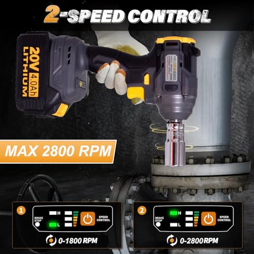 Image of Cordless 20V Impact Wrench Driver | 2x 4.0Ah Battery & Fast Charger | Impact Driver High Torque Brushless Impact Gun Includes LED Work Light Variable Speeds for Car | Truck RV | Mower
