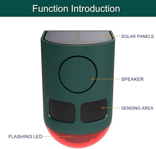Miniatura 7 de Alarma solar con sensor de movimiento para exteriores  Sonido de 129 dB, detector de movimiento de ultrasonido de alta frecuencia multibanda, con