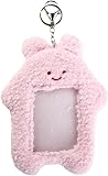 ZGLUZP Pink Cute Plush Photocard Holder with Keychain, Cartoon Bear Rabbit Cat Photo Sleeve Cartoon Plush Photo Sleeve Protective Case Photo Albums, Frames and Accessories