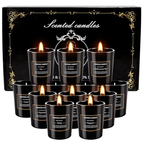 Image of 12 Pack Scented Black Candles Gift Set for Dad, Soy Wax Aromatherapy Candles for Home, 12 Masculine Fragrances, Gift from Daughter /Son for June Holiday, Stress Relief & Relaxation for Men