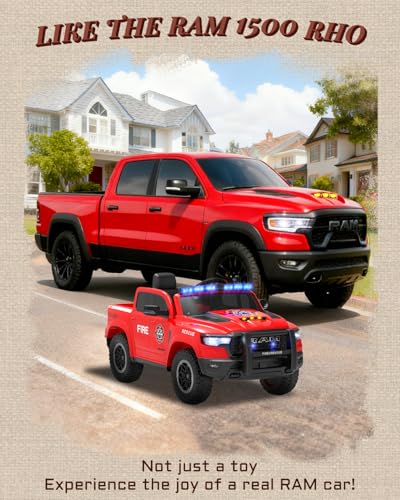 First Ride On 12V Ride on Fire Truck for Toddlers, Licensed RAM 1500 RHO Electric Car for Kids with Remote Control, Fire - Additional View