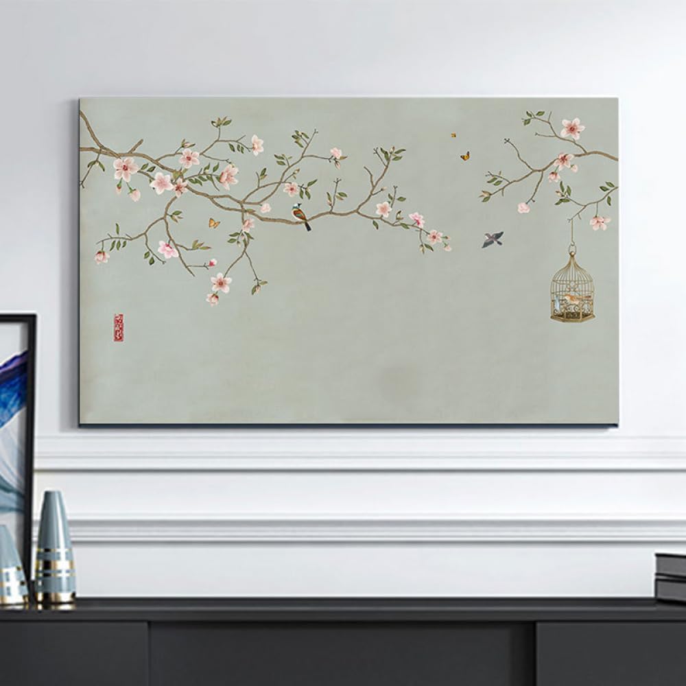 Osłona telewizora, 32-65 cali do telewizorów z płaskim ekranem Sztuka dekoracji salonu w pomieszczeniach(Flower8,49-52inch)