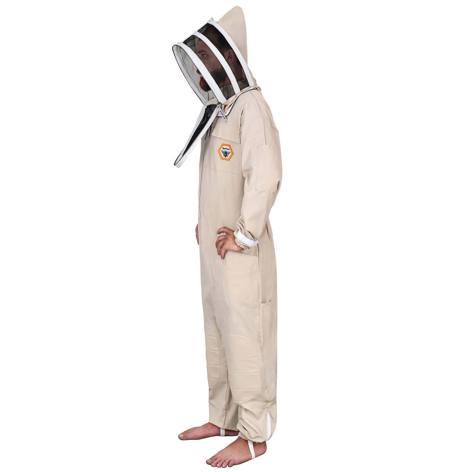 BP-111 Beekeeping Suit Professional Beekeeper with Total Protection Safety Fencing Veil Breathable Cotton(Large, Khaki)
