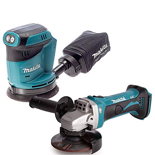 Makita DGA452Z Angle Grinder with Makita DBO180Z 18V LXT Cordless Orbital Sander