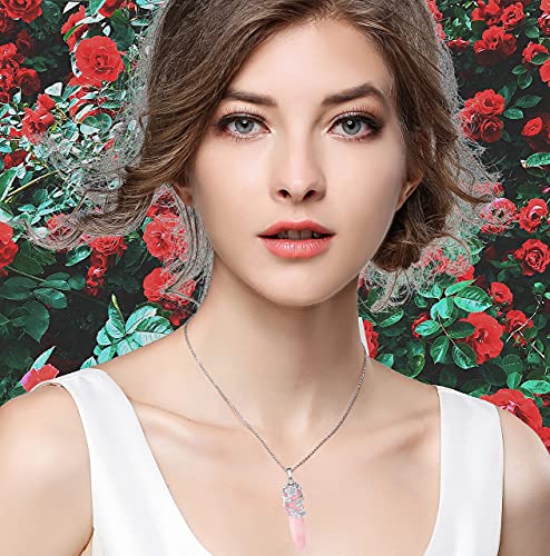 Xiannvxi Rose Quartz Necklace Crystal Necklaces For Women Pink Crystal Necklace Flower Rose Pendant Mom Healing Crystal Stone Necklaces Spiritual Gemstone Natural Reiki Jewelry #TOP2