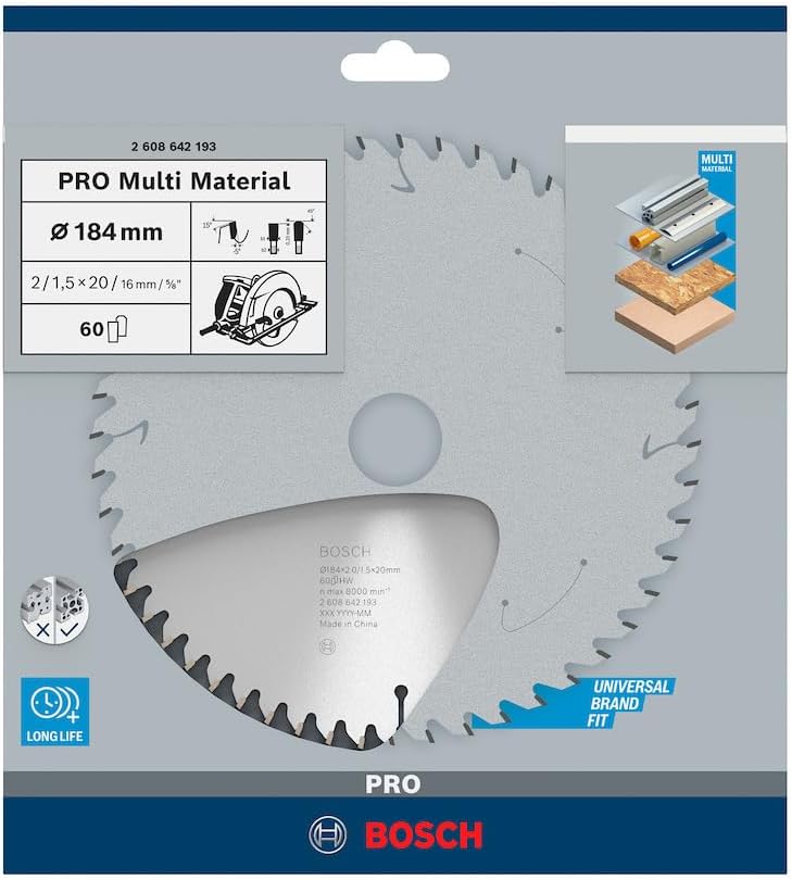 Professional Circular Saw Blade For Multimaterial 7'' / 184Mm Dia, 20Mm Bore, 60 Teeth, Pack of 1