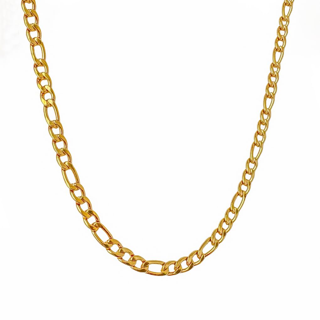 Men’s Gold Plated Figaro Chain Necklace | Classic Italian Link Design | Durable Stainless Steel Jewelry for Men & Boys | Anti-Tarnish Stylish Chain for Casual & Party Jewellery-image-3