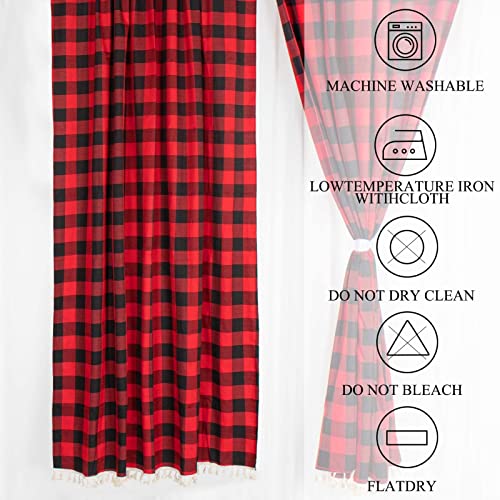 Buffalo Plaid Blackout Curtains Checkered Curtains 2 Panels Red Gingham Curtains Backdrop Tassel Curtains For Living Room Light Filtering Window Drapes Checker Plaid Curtains For Farmhouse, 56''X96'' #TOP6