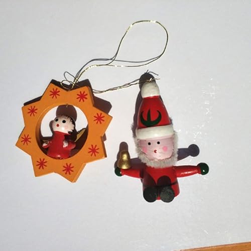 Miniatura 4 de Generic Mini adornos de Navidad de madera, adornos de tesoros pequeños, Papá Noel, muñeco de nieve, ángeles, decoración colgante, rellenos de