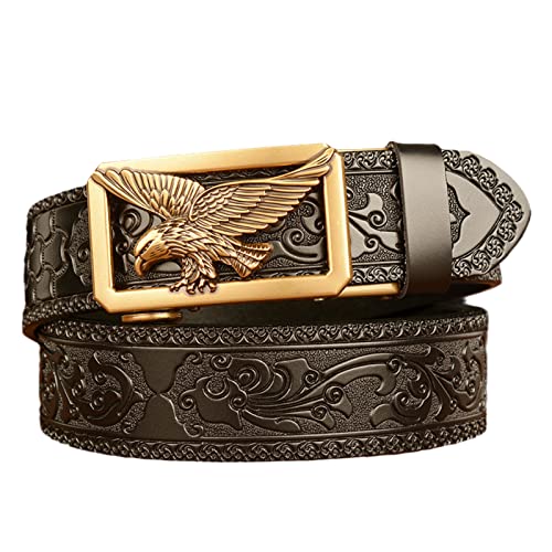 Men's Black Ratchet Belt With Golden 3D Animal Sculpture Buckle - 1 3/8