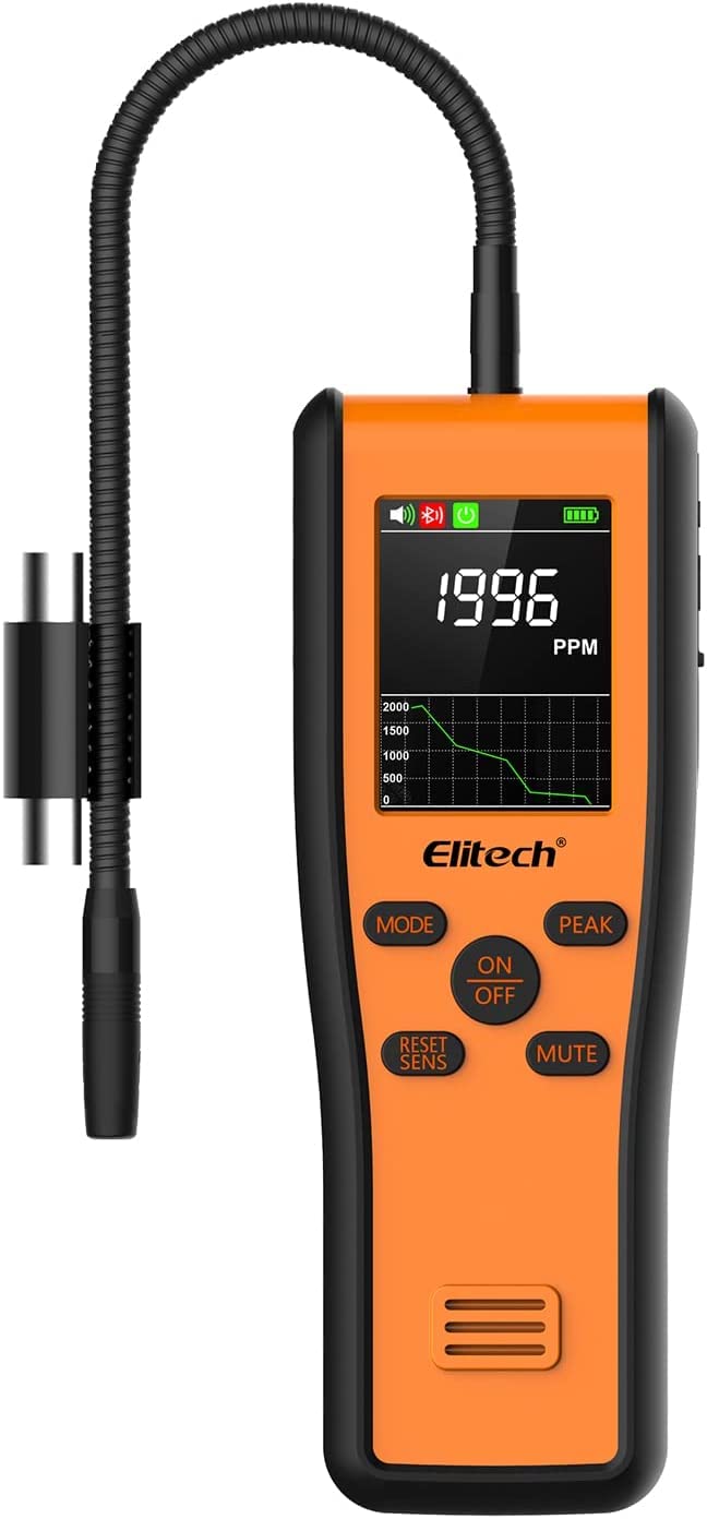 Elitech Detector de Fugas de Gas Refrigerante por Infrarrojos PPM, Detector de Fugas HVAC con posicionamiento Fijo, Viene con función de aplicación y actualización OTA.