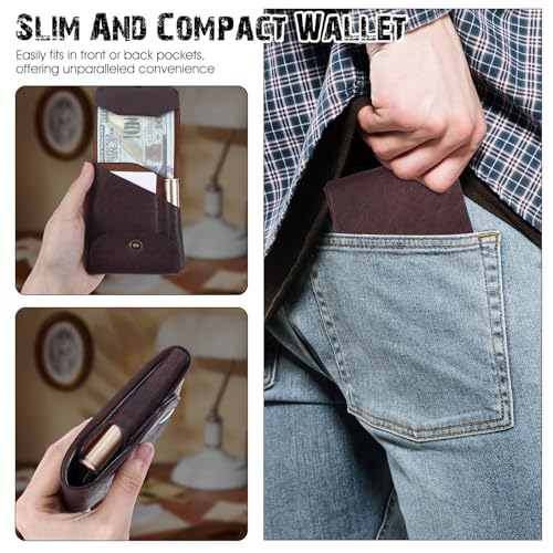 The Conan Wallet Multifunctional Compact Wallet for Men, Slim Minimalist Bifold Wallet with Pen Slot, Portable Handmade Leather Flat Banknote Storage for Daily or Travel4