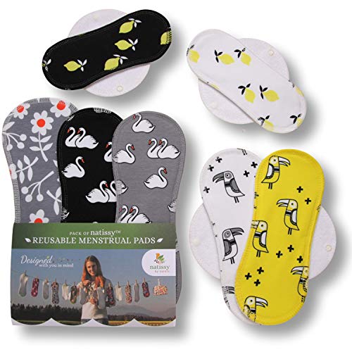 Reusable Menstrual Pads, 7-Pack Multisize Cotton Cloth Pads for Light & Heavy Flow, Overnight, MADE IN EU, Small & Large Organic Reusable Pads for Women, Absorbent Washable Pads Menstrual, Period Pads
