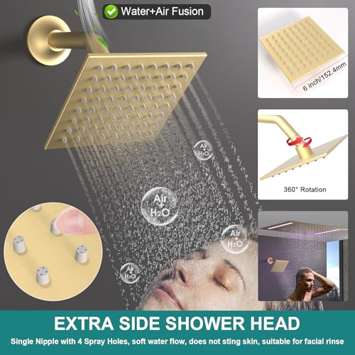 HOMEDEC Set de Ducha con Dos Cabezas (14x20 pulgadas y 6 pulgadas) con Rociador de Mano, Sistema Completo de Ducha con 6 Jets Corporales, Acabado Dorado Cepillado miniatura 4