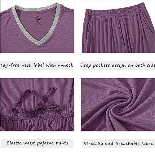 Image of JINSHI Women's Pajamas Set Short Sleeve Top and Capri Pants Lightweight Sleepwear Comfy Pjs Lounge Set with Pockets