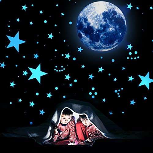 GWAWG Glow in the Dark Stars, Luminous Fluorescent Stars Moon Wall Sticker Kids Room Stars Dot Decoration