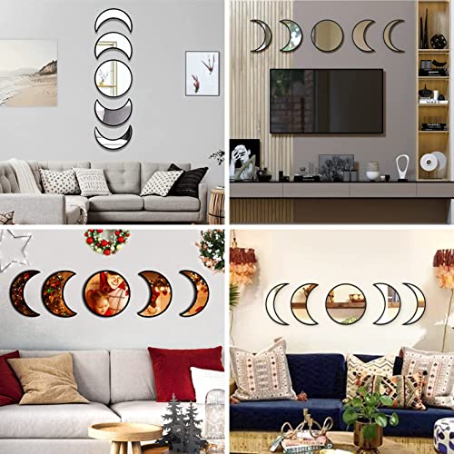 Image of 5 Pieces Moon Phase Acrylic Mirror Set for Wall Decoration, Home, Office, Restaurant, Bar (Black)