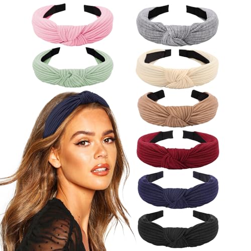 AQOKKA Knotted Headbands for Women Girls Non Slip Boho Wide Top Knot Turban Hairbands Fashion Ribbing Head Wraps Hair Bands Accessories