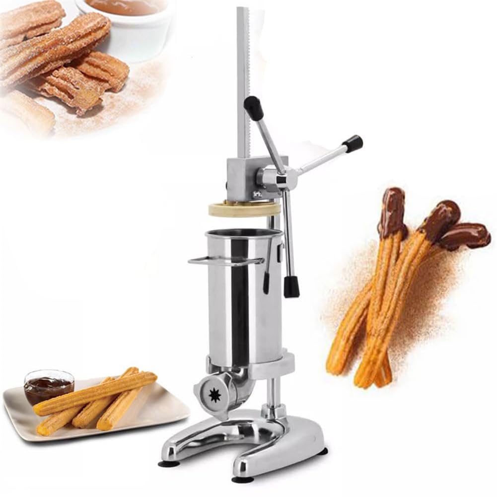 VACSAXCommercial 2L Manual Churro Maker, Fried Potato Strips Squeezers, Stainless Steel Vertical Spanish Machine, 12 Holes Fried Potato Strips Squeezers, for Kitchen Restaurant Food Factory Bakery