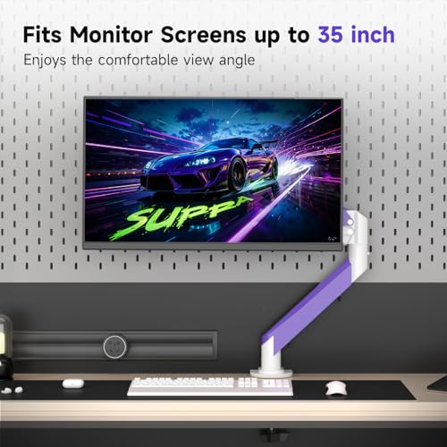 Image of Suptek Monitor Mount Gas Spring Monitor Arm Desk Mount Fully Adjustable Fits 17 20 22 23 24 26 27 32 35 inch Monitors Weight Capacity up to 24.25 lbs (White+Purple, 17 inch-35 inch)