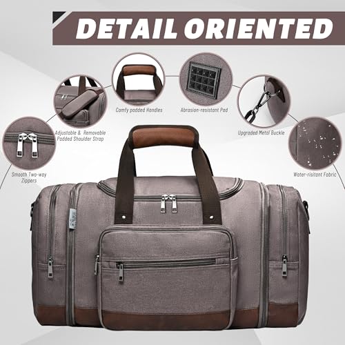 Image of Wolhbege Duffle Bag for Travel, Men's Carry On With Expandable Design and Luggage Sleeve - Canvas Duffel for Gym, Weekender, Overnight Trips, Grey