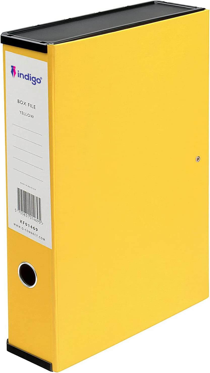 PaperOffice Foolscap Classic Box Files with 75mm Spine Lock Paper Over Board Colourful Pack (Pack 10, Yellow)