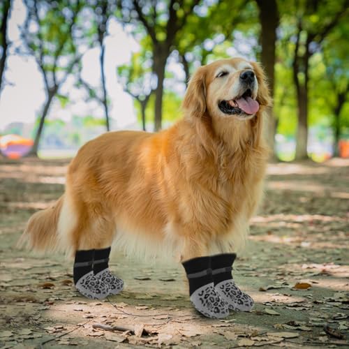 YEAMLTE Hundeschuhe, 2 Pairs Doppelseitige Anti Rutsch Socken Hund, Hunde Schuhe mit Verstellbarem Klettverschluss, Verhindert Lecken, für Hundeschuhe Pfotenschutz Outdoor (M)
