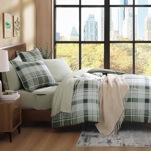 Image of MaiReve Full Size Comforter Set Olive Green, Plaid Design Comforter Set 7 Pieces, All Season Comfortable Bedding Sets Full, Lightweight, Soft and Warm (Olive Green, Full)