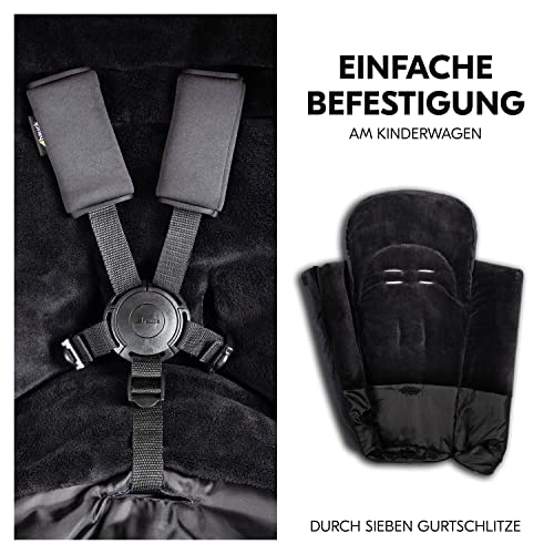 Hauck Universal Fußsack für Buggys und Fahrradanhänger, Warmes Fleece, Einfache Installation mit 5-Punkt-Gurt, Anti-Rutschschutz, Zwei-Wege-Zipper, Maschinenwaschbar, Faltbar, Schwarz, 56711