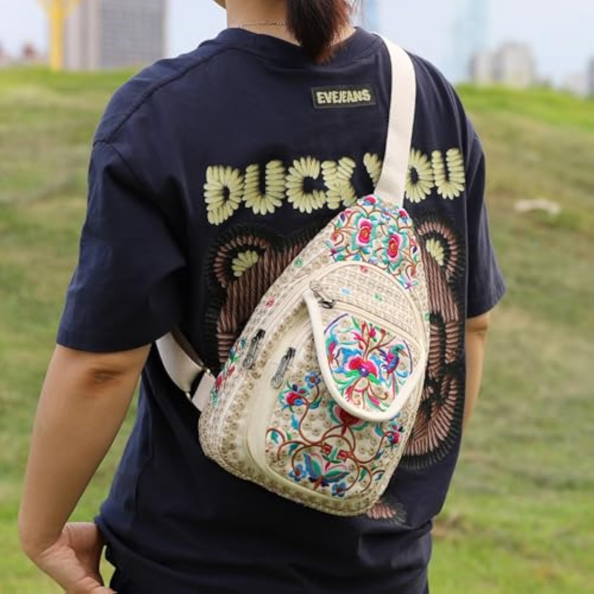 Vintage Floral Embroidered Backpack for Women, Mini Travel Purse