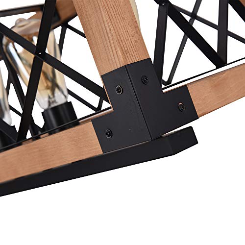 Image of Island Light Fixtures Pendant Rectangular Wood Farmhouse Chandelier for Dinning Rooms 5-Light Linear Kitchen Island Lighting