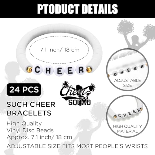 Image of Landical 24 Pcs Cheerleader Gifts Stackable Clay Bead Cheer Bracelets Friendship Bracelets Senior Night Cheer Gifts for Girls(White)