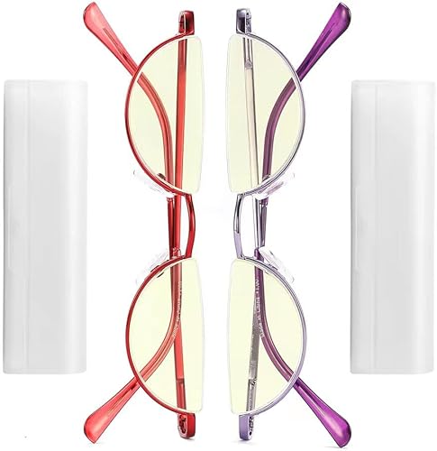touk Lentes de lectura de medio marco, filtro UV de luz azul, lente de media luna, semiluna, lectores de bisagra de resorte con funda para mujer