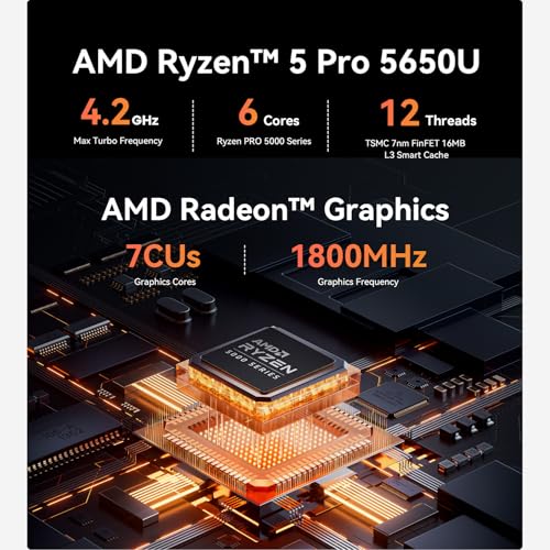 Image of Beelink EQR5 Mini PC AMD Ryzen 5 5650U(6C /12T,up to 4.2GHz), Mini Computer 8GB DDR4 RAM 500GB PCIe3.0x4 SSD Dual LAN,Support 4K Dual Screen Display (2*HDMI) /WiFi6 /BT5.2 /Office Micro PC