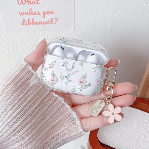 Image of MINSCOSE Compatible with AirPods Pro 3rd Generation Case (2025) with Cleaner Kit, Cute Cartoon Flower Pattern Design with Aesthetic Floral Keychain for Girls Women for AirPods Pro 3-Pink