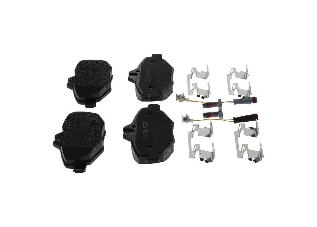Bosch BP1197 - Pastiglie Freni Auto, Delantero - Calidad Bosch - Reducción de Ruido y Polvo - Certificación ECE-R90 - Sin Cobre - 1 Juego de 4 Pastillas - Con Accesorios