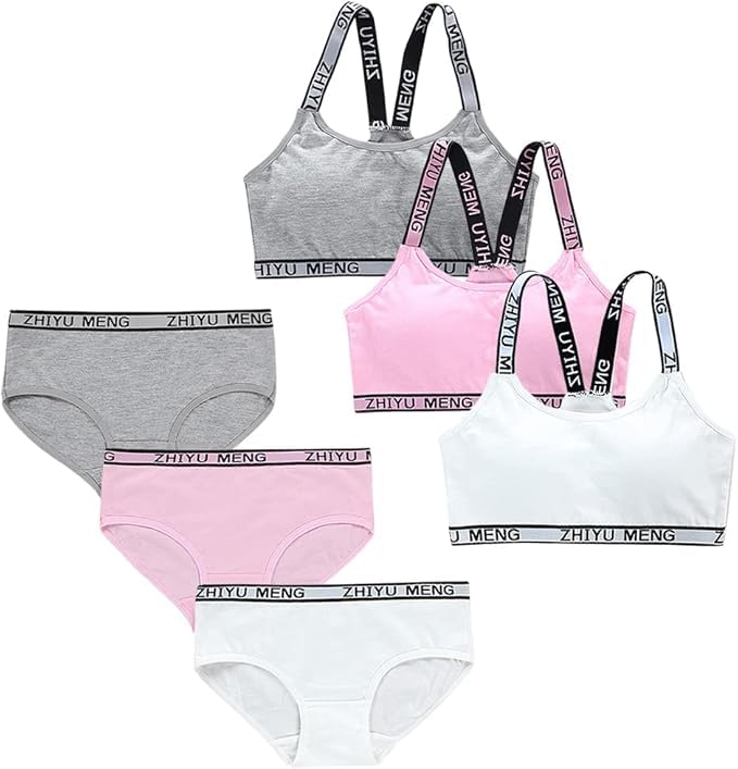 Girls’ Training Bra and Underwear Set Cotton Elastic Breathable Training Bralettes Bras and Underwear Panties