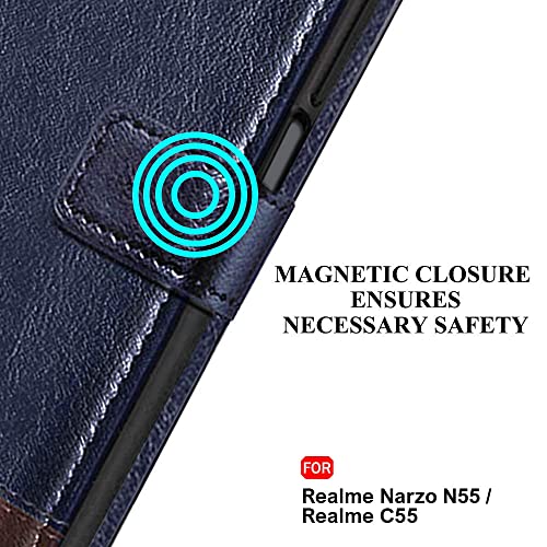 Image of TheGiftKart Flip Back Cover Case for Realme Narzo N55 / Realme C55 | Dual-Color Leather Finish | Inbuilt Stand & Pockets | Wallet Style Flip Case for Realme Narzo N55 / Realme C55 (Blue & Brown)