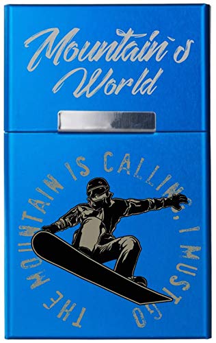Leichtes Zigaretten ETUI aus Aluminium mit Magnetverschluss - für 20 Standard-Zigaretten - Mountain´s World für den Snowboarder - The Mountain is Calling - I Must go Cover