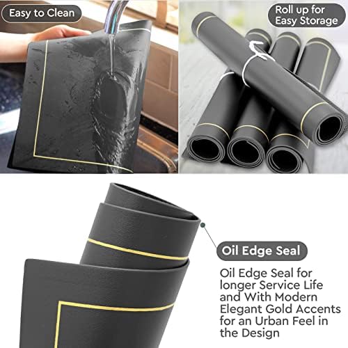 Ocves Placemats and Coasters Sets of 4, PU Leather Table Mats Heat Resistant Washable Waterproof Table Mats 45x30cm and Leather Coasters, Dinner Mats for Kitchen Dining Table Home Restaurant (Black)