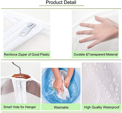 WENTS Garment Covers 5 Pcs Dustproof Clothes Covers Moth Proof Coat Bag with Zip PEVA Translucent Dress Cover Waterproof Anti-mite Breathable Suit Protector 60 * 80cm (White)