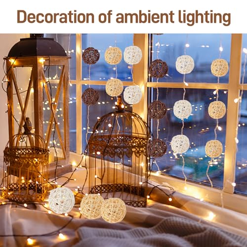 CZMTBO 21 Stück Rattankugeln, Hölzern Weiß Dunkelbraun Rattan Kugeln Natur Rattan Ball Weidenrattanbälle für Bastelarbeiten Hochzeiten Partys Potpourri Dekoration (3 cm/5 cm/7 cm)