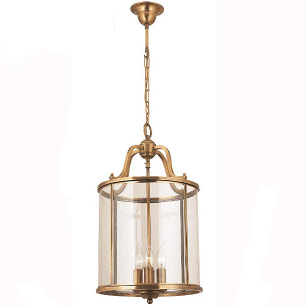 ZQH American Brass Pendant Light, Bird Cage Copper Chandelier LED Gold Vintage Glass Ceiling Light Fixture Living Room Restaurant Aisle Decoration Hanging lamp,W30cmH53cm