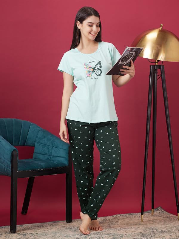 Image of AV2 Women Cotton Printed Top Nightsuit Pajama Set