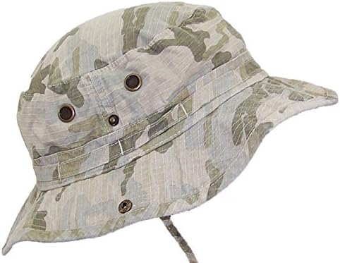 Mega Cap MG Camouflage Ripstop Floppy/Bucket Summer Hat W/Snap Up Sides & Chin Strap - Desert Camo Large