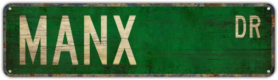 Peiyeety A006 Vintage Metal Tin Sign Decorative Wall Art Manx Dr Themed Street Sign, Rustic Style, Durable Waterproof Rustproof, For Home, Pet Decor, Cat, Easy To Mount, 4X16 Inch
