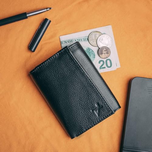 RFID-Blocking Men’s Trifold Leather Wallet with Thumb ID Window, Key Holder, YKK Zippered Bill Slot, and Gift Pouch (J130TF Black)4
